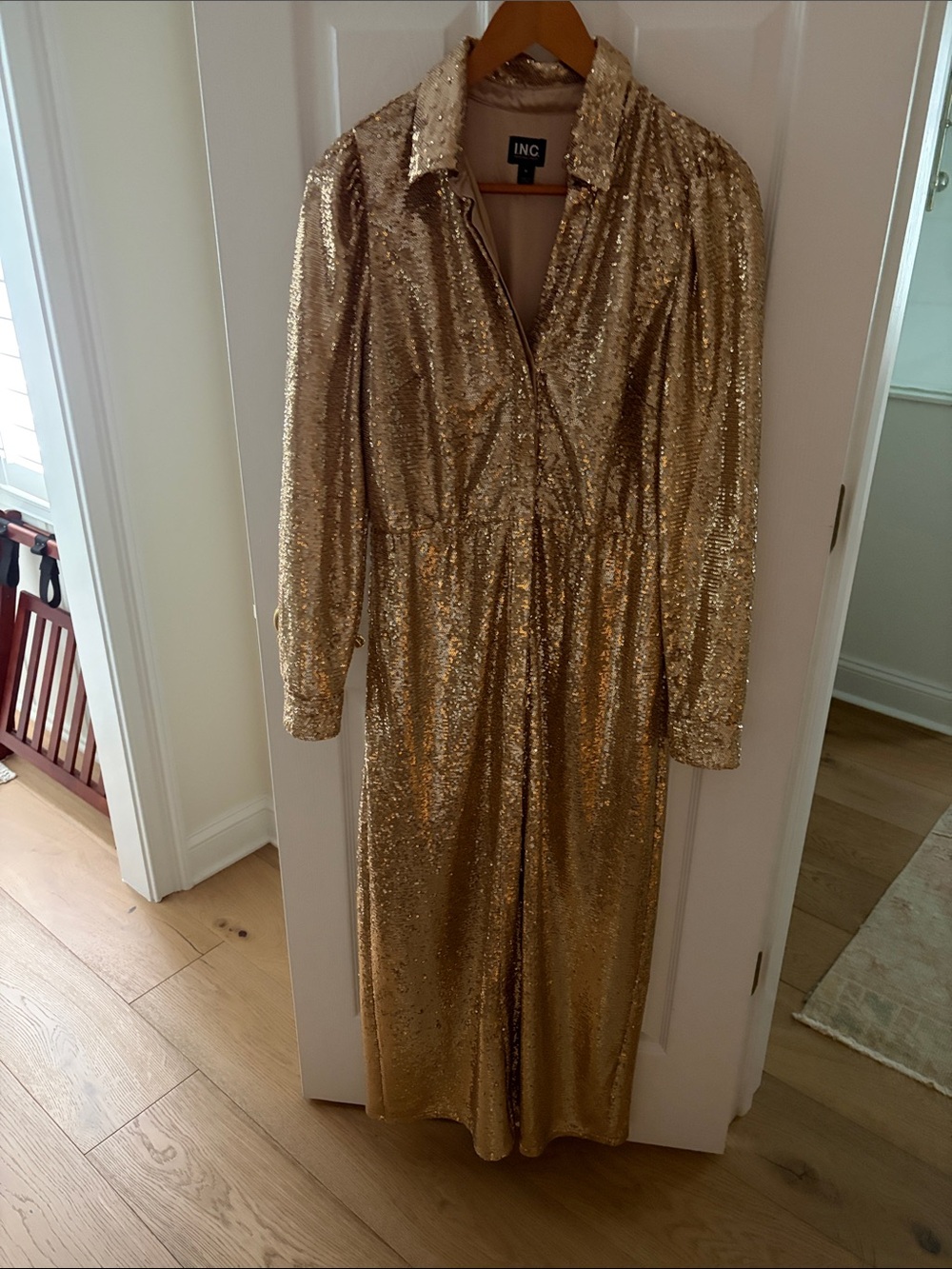 Gold Sequin Long-Sleeve Maxi Dress